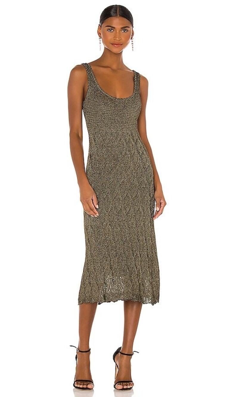 MISA Salma Gold Metallic Knit Sleeveless Scoop Neck Midi Dress Size XS